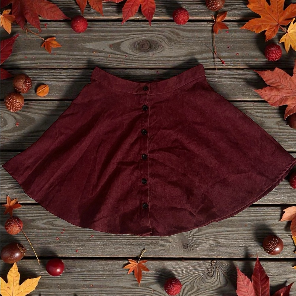 SHEIN Wine Button-Down Skater Skirt